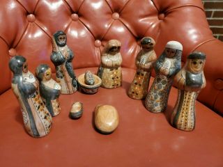 Vintage Mexican Tonala - Jal Ceramic Pottery Nativity Scene - Christmas.