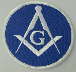Freemason Masonic Iron On Patch Blue And White Round