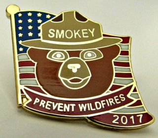 ⫸ 420 Pin - Smokey Bear 2017 Prevent Wildfires American Flag Forest – In Bag
