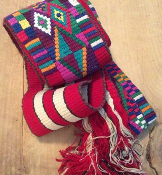 Vintage Hand Loomed Ceremonial Sash From Central America? Guatemala? 9 Ft.  Long