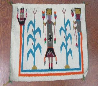 Vintage Navajo Yei Pictorial Rug Weaving 22 By 23 Inches