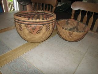 Vintage Two Native American Indian Basket Bowl Unknown Tribe.