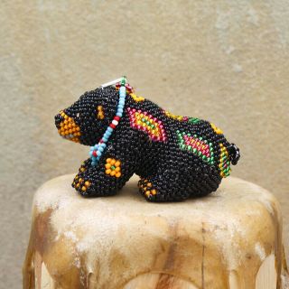 Zuni - Beaded Black Bear By Denise & Faron Gchachu - Native American Beadwork