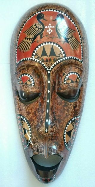 African Tribal Wood Mask Hand Crafted Wall Hanging Decor 19 " Made In Indonesia