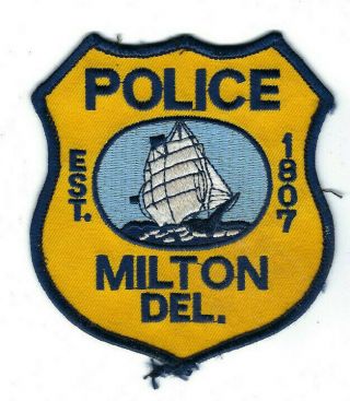Milton (sussex County) De Delaware Police Patch - Blue & White Ship