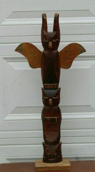 Large Antique Carved & Painted Native American Thunderbird Totem Pole 30 "