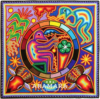 12 " Huichol Yarn Painting,  Mexican Folk Art,  Mexican Painting 30 - 347