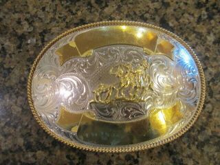 Montana Silversmiths Silver Nickle Prca Calf Roping Trophy Belt Buckle Usa Gold