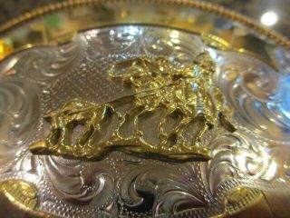 Montana Silversmiths Silver Nickle PRCA Calf Roping Trophy belt buckle USA gold 2