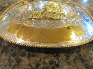 Montana Silversmiths Silver Nickle PRCA Calf Roping Trophy belt buckle USA gold 3