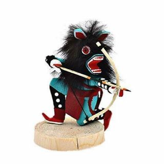 6 Inch Authentic Crouching Turquoise Wolf Kachina Doll,  Navajo Native American