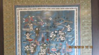 VINTAGE CHINESE EMBROIDERED ON SILK PANEL TAPESTRY FRAMED 100 Children Playing 2