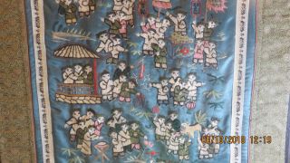 VINTAGE CHINESE EMBROIDERED ON SILK PANEL TAPESTRY FRAMED 100 Children Playing 3