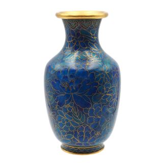 Vintage Oriental Cloisonne´ Blue Enamel Floral Pattern 5 Inch Vase