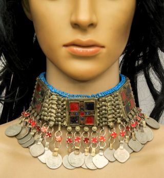 Old Choker Banjara Kuchi Coins Beads Tribal Gypsy Belly Dance Necklace 361