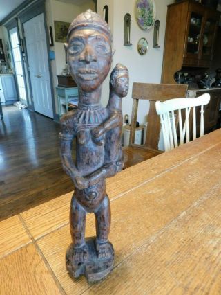 Vintage 13 " Hand Carved Wooden Maternity Mother Child African Statue Figurine