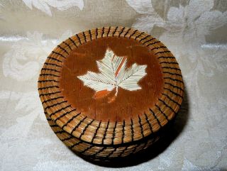 Hand Crafted North American Native Sweet Grass & Wood / Quill Covered Basket