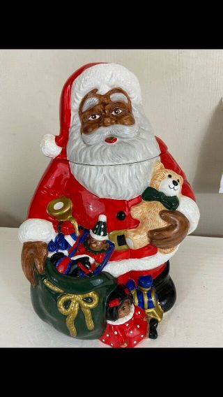 African American Santa Claus Cookie Jar Black Americana Toy Bag Jcpenney 1990’s