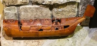 Large Vintage Hand Carved Chinese Bamboo Boat Wood Ship Model