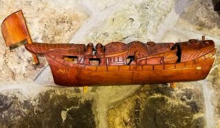 Large Vintage Hand Carved Chinese Bamboo Boat Wood Ship Model 2