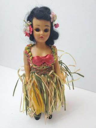 Vintage Hawaii Hawaiian Girl Doll Open Close Eye Waikiki Hula Dancer 8”