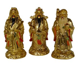 5\ " Gold Feng Shui Three Deitie Fuk Luk Sau Statue