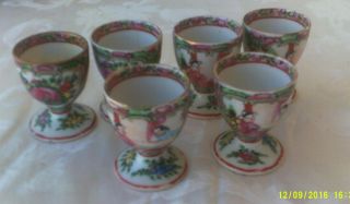 Set Of 6 Chinese Canton Famille Rose Egg Cups