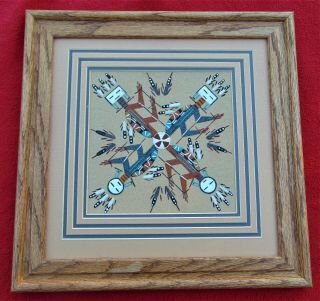 Vintage Signed Navajo Sand Painting For Healing Framed 14.  5 " X 14.  5 "