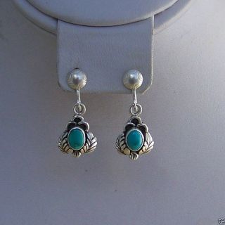 Signed Vintage Sterling Silvr Navajo Type Design Screw Type Earrings W Turquoise