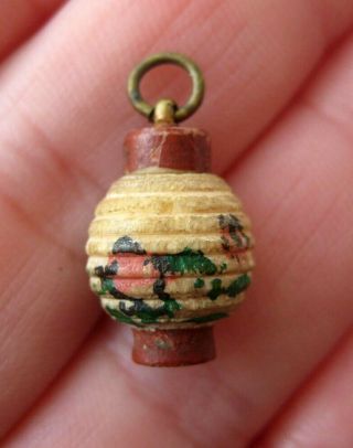 Vtg Miniature Painted Carved Japanese Lantern Charm Fob Opens With Dice