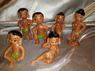 Vintage Made In Japan Islander Figurines - Set Of 6 Brown/black Americana