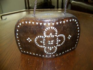 African Wood Wooden Bell,  Mother Of Pearl Inlay,  Some Worm Holes In Clappers