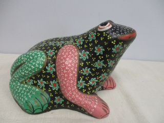Vintage Mexico Talavera Pottery Colorful Hand Painted Ceramic Frog Figure 8 1/2 "