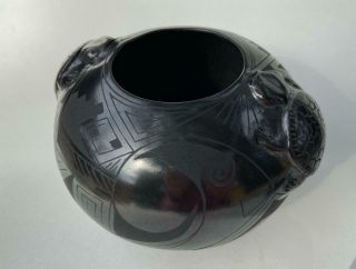 Mexican Mata Ortiz Pottery Art Olivia Lopez Quezada Blackware Turtle Vase Pot 5 "