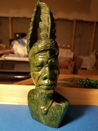 Shona Verdite Elder Warrior Sculpture Zimbabwe Africa Green Rock Carving Art Sig