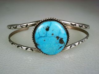Vintage Navajo Stamped Sterling Silver & Blue Turquoise Bracelet