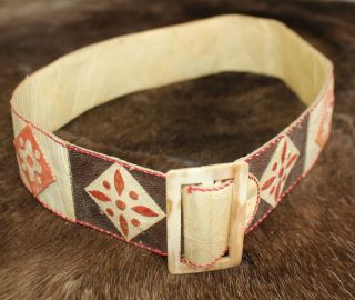 Antique Vintage Native Alaskan Alaska Eskimo Pieced Leather Hide Bone Belt