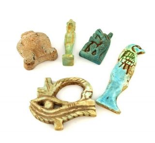 Egyptian Antiques Amulets Rare Faience Horus Wedjet Isis Anubis Baboon Figurines