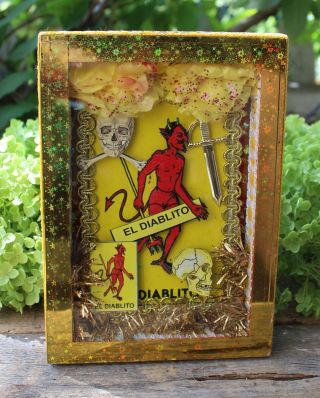 El Diablo The Devil Wood Shadow Box Retablo Handmade Mexican Folk Art