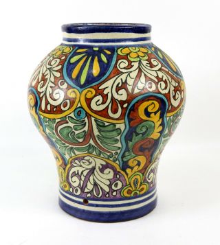 Vintage Mexico " Becerra " Handmade Hand Painted Pottery Ceramic Flower Pot Vase