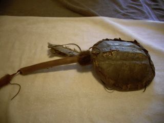 1800s Ceremonial Dance turtle shell rattle wood leather American 3