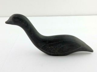 Inuit Soapstone Bird Carving Signed Annie E 9 - 7 Gray Duck Loon Great Value Cond