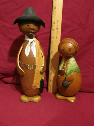 Folk Art Uruguay Gourd Man And Woman Dolls.  Both Signed.  Vintage.