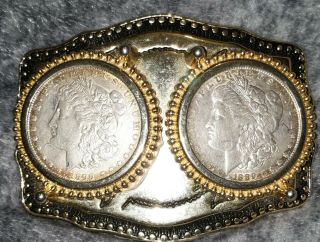 Double Morgan Sterling Silver Dollar Belt Buckle 1889 & 1890