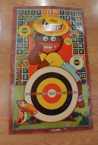 Antique Black Sambo Toy Tin Dart Target Board,  Wyandotte,  Michigan