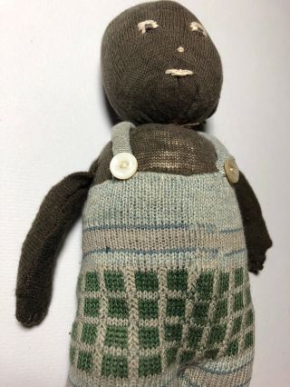 Antique Black Americana Sock Doll Overalls Boy Handmade Folk Art Cloth Doll Rag