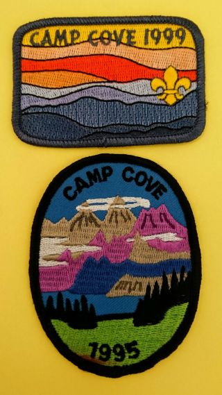 Scout Camp Cove Set Of 2 Patches (1995 & 1999) - Unknown Location