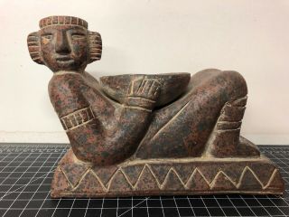 Vintage Ceramic Pottery Mexico Maya Figure Dish Bowl Olmec Pre Columbian 10x6”