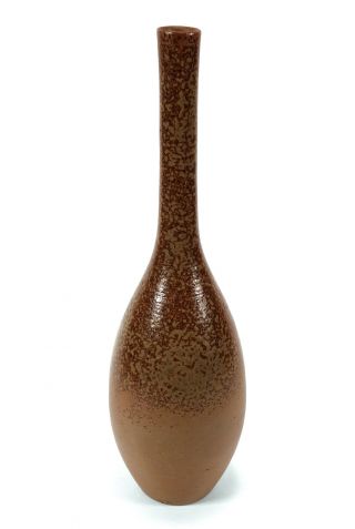 Slender Vintage Japanese Art Pottery Bud Vase 9 3/4 " Tall Variegated Brown Glaze