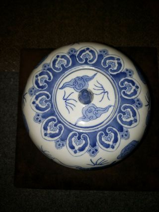 Blue&white Porcelain Dragon Round Melon Shaped Large Ginger Jar With Wood Base
